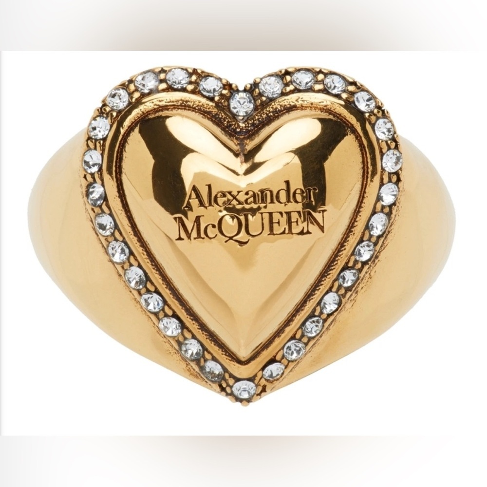 Alexander McQueen Gold Heart Ring with Silver Accents
